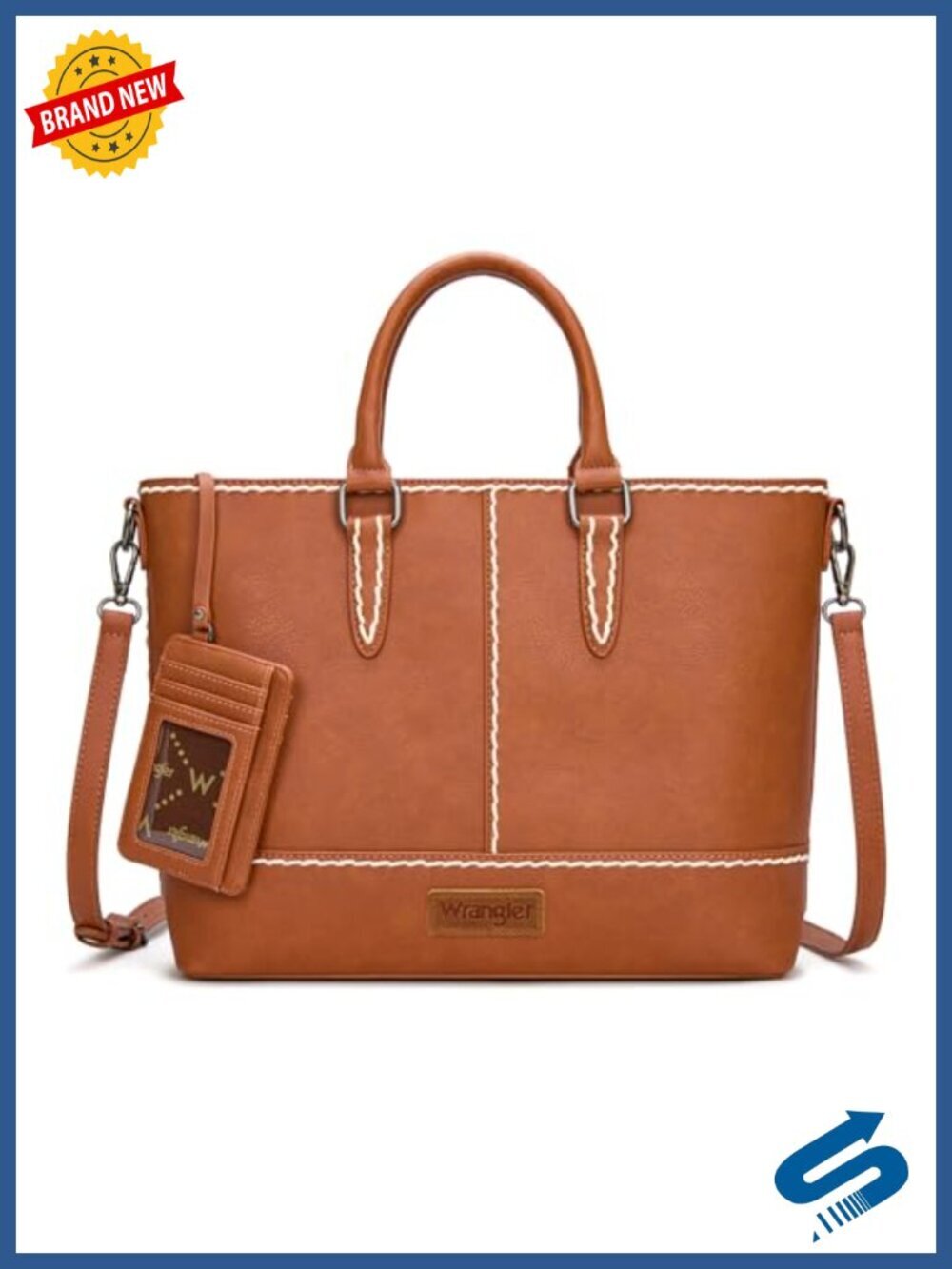 Faux Leather Tote Bag with Removable Card Holder, Top Handle Crossbody